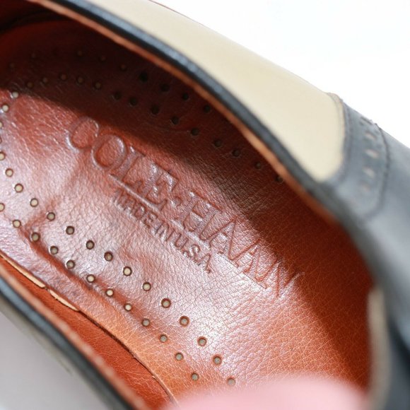 Vintage Cole Haan USA Saddle Oxford Men Size 9.5 D Beige Navy Blue Leather Comfy - Picture 11 of 12